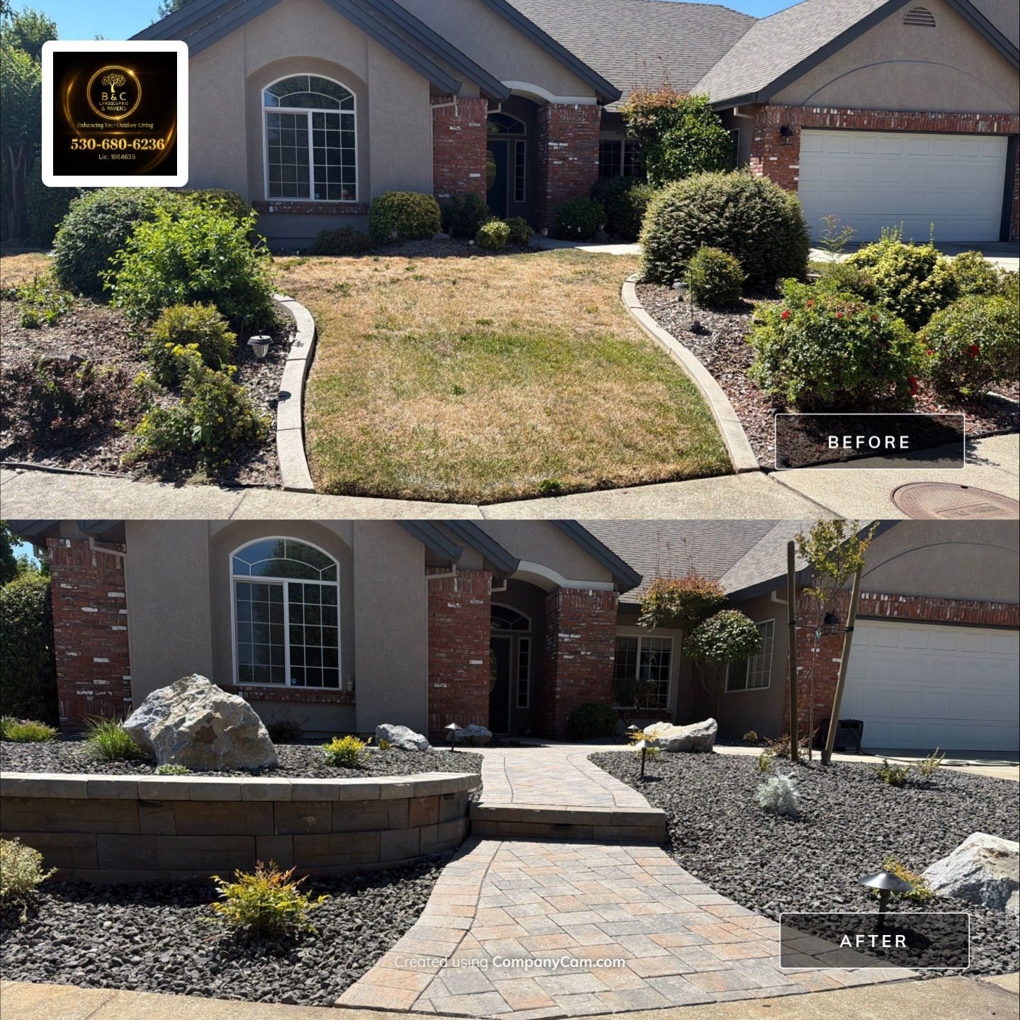 Before and after front yard landscape transformation