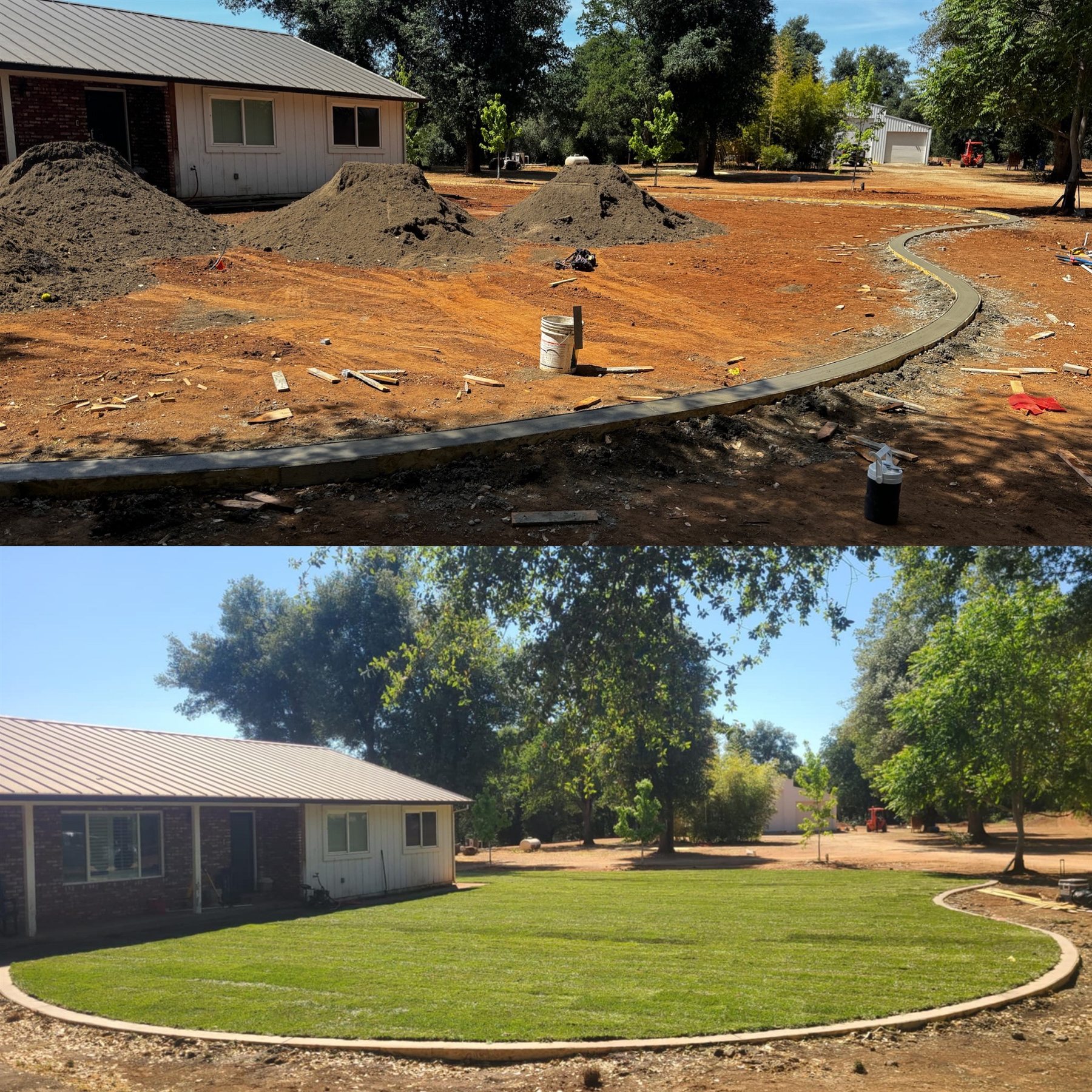 Before and after lawn and landscape border installation