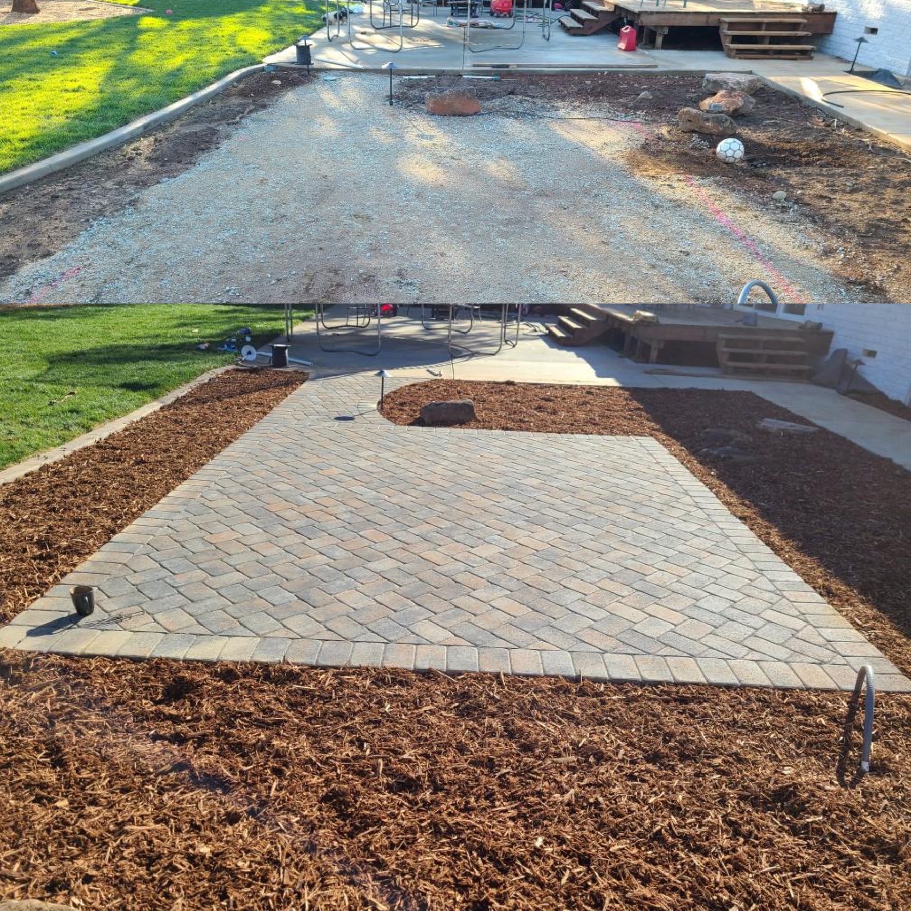 Before and after paver patio installation