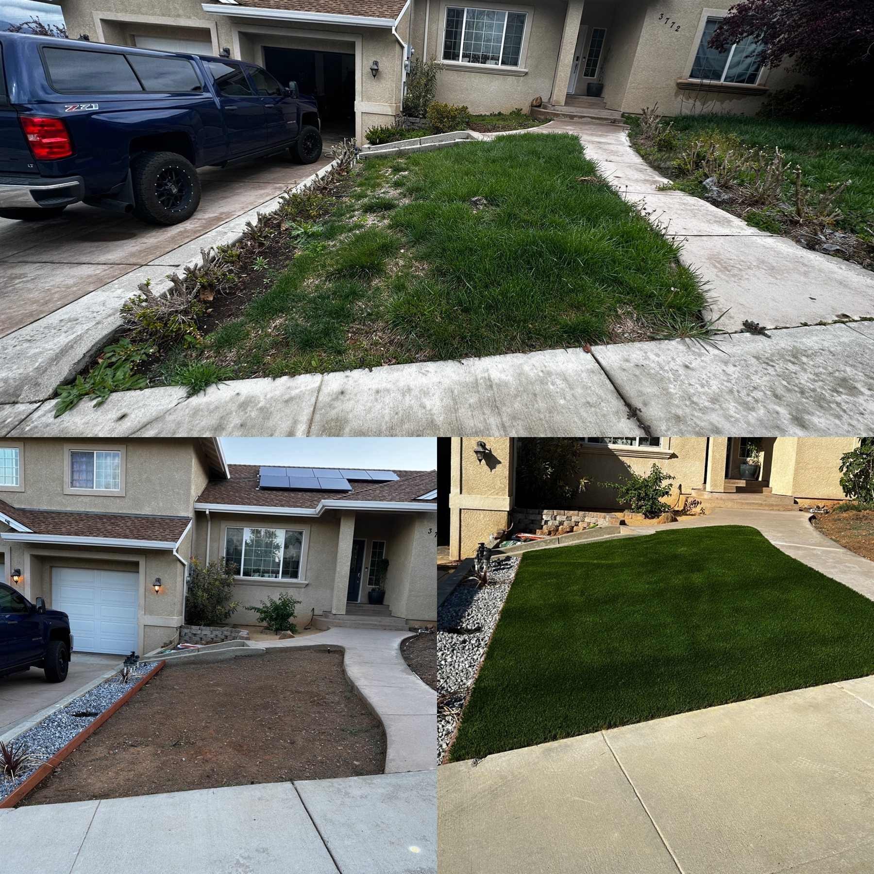 Before and after front yard turf installation