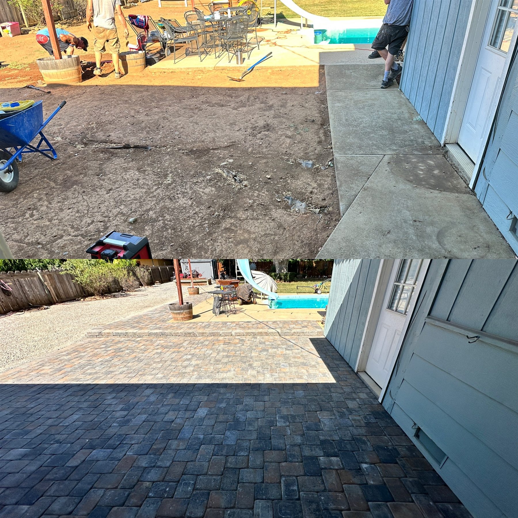 Before and after paver patio and pool deck installation