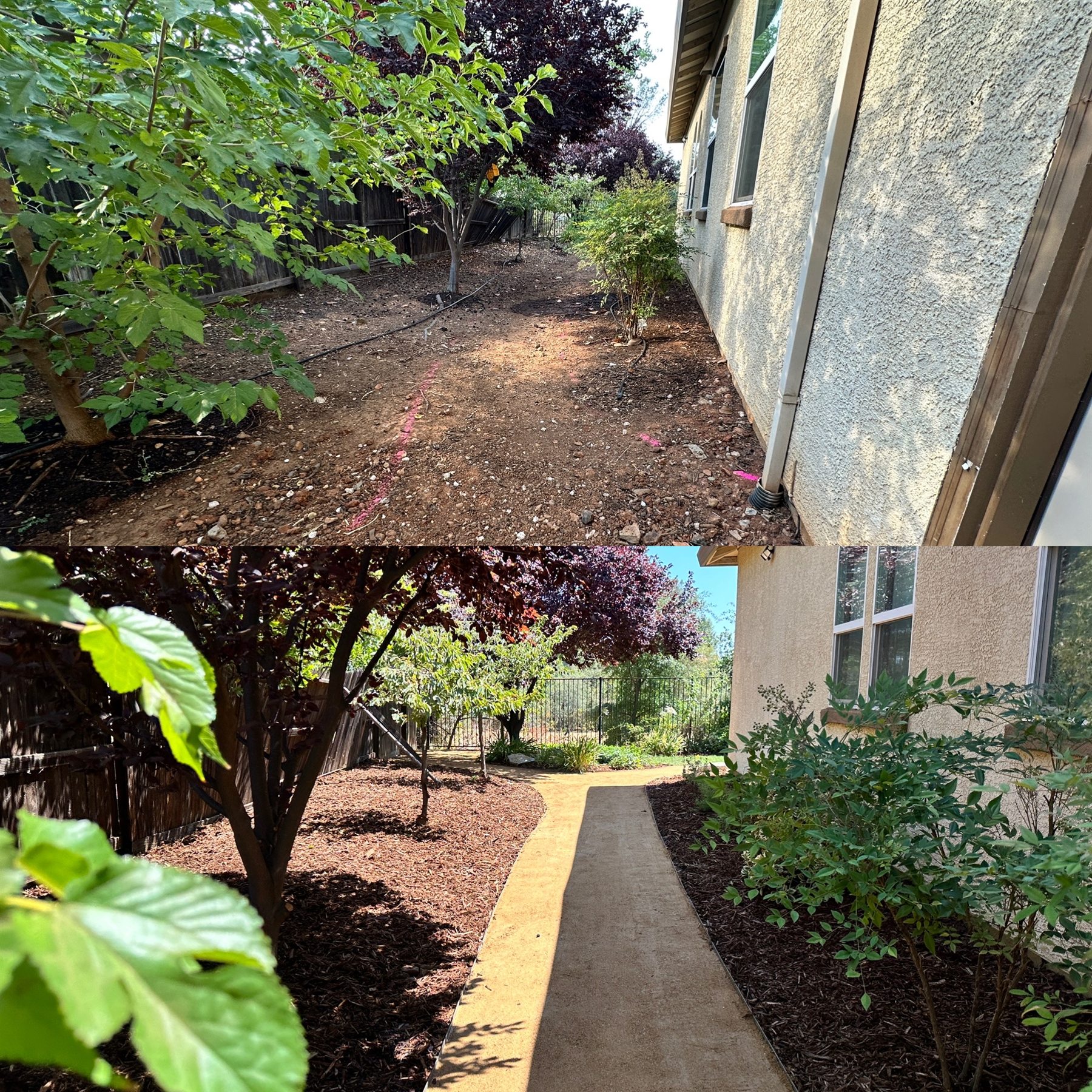 Before and after garden walkway installation