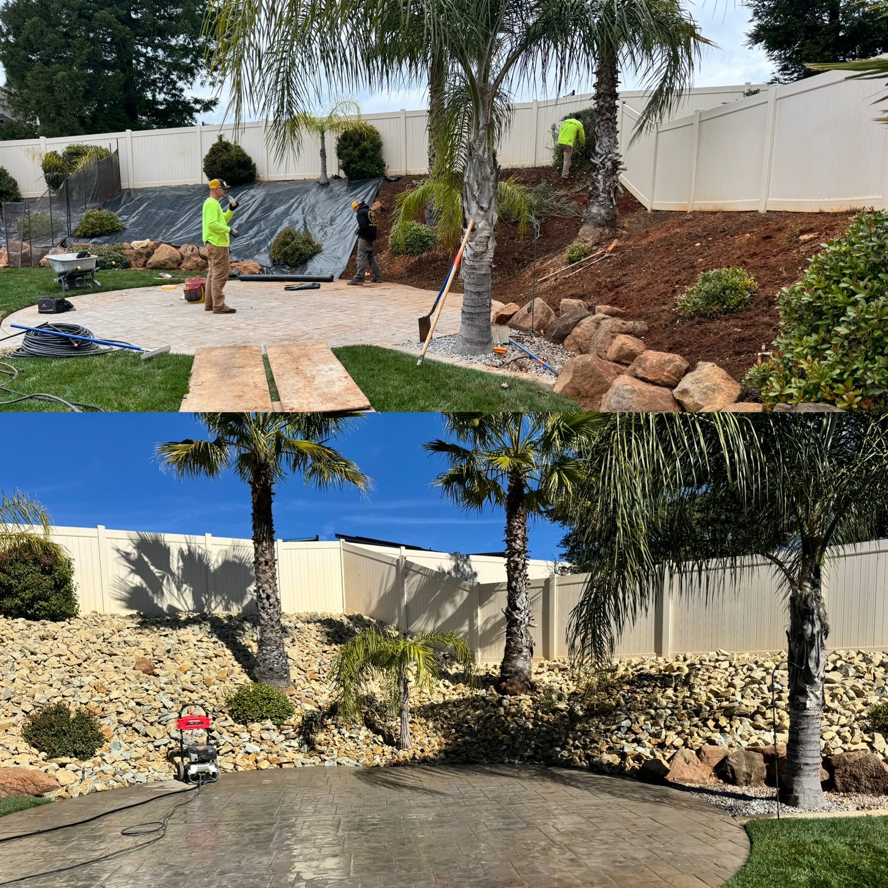 Before and after front landscape renovation