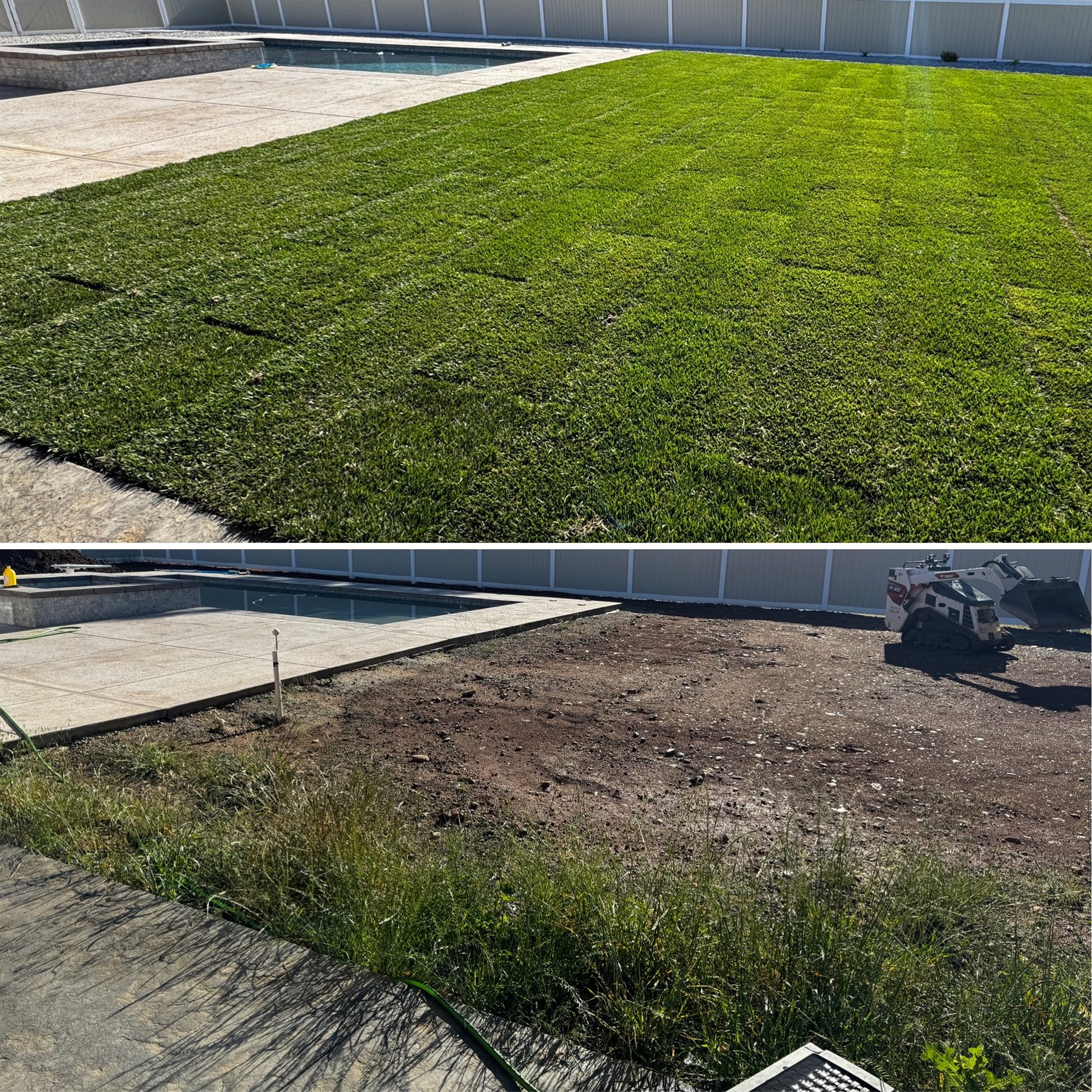 Before and after sod installation