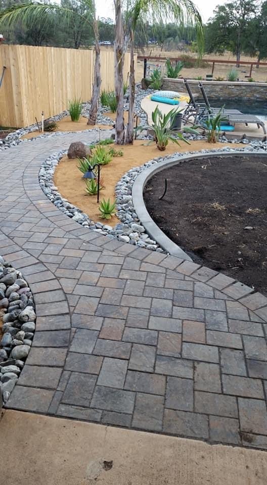 Curved paver garden path