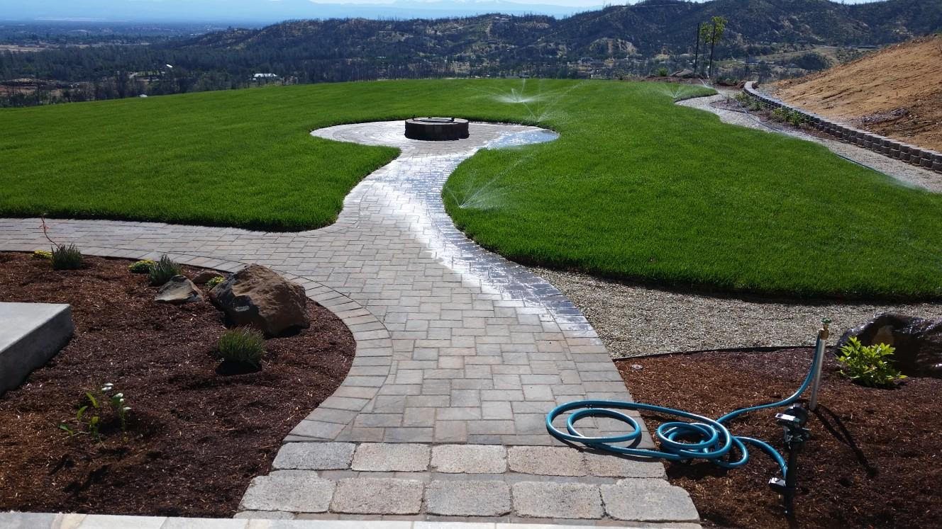 B&C sod, irrigation, and curved paver walkway project